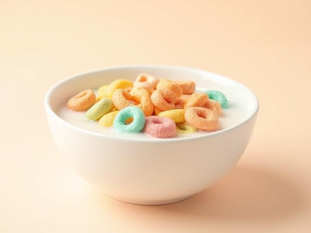 A bowl of colorful cereal with milk, suggesting cereal milk ice cream